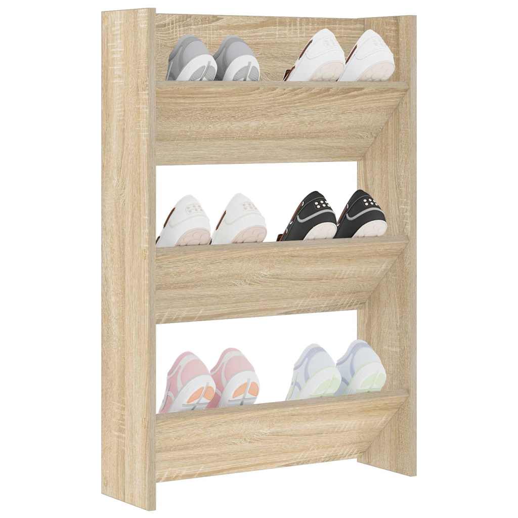 væghængt skoskab 60x18x90 cm spånplade sonoma-eg