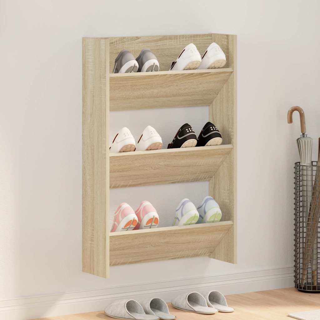væghængt skoskab 60x18x90 cm spånplade sonoma-eg
