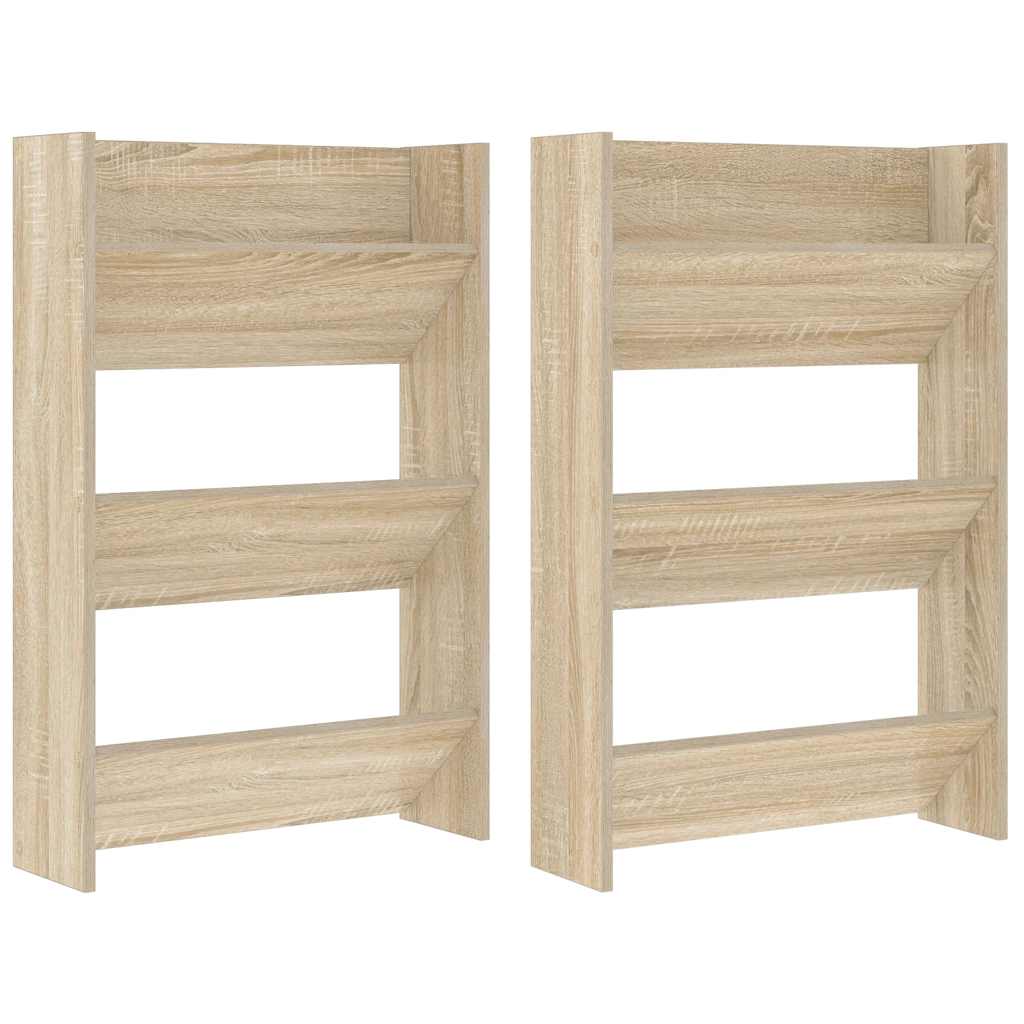 væghængte skoskabe 2 stk. 60x18x90 cm spånplade sonoma-eg