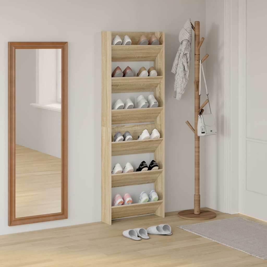 væghængte skoskabe 2 stk. 60x18x90 cm spånplade sonoma-eg