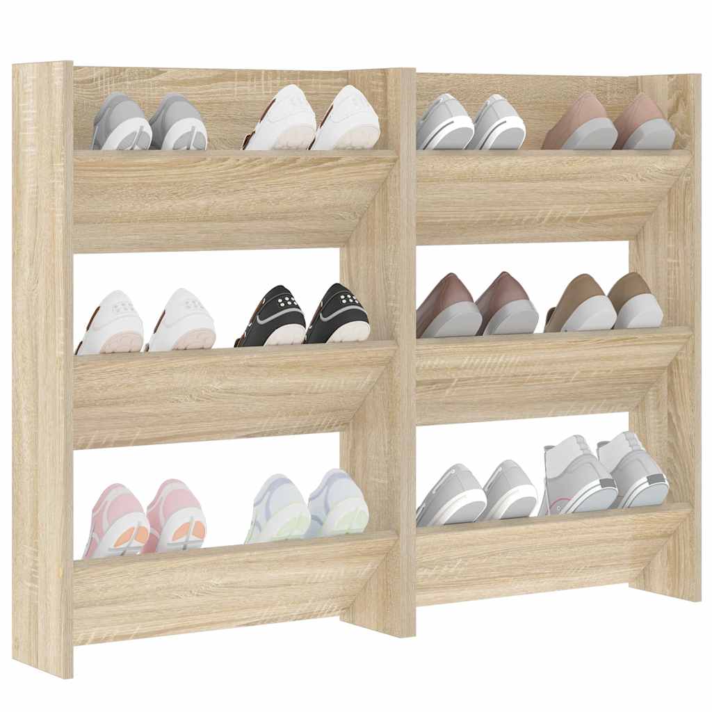 væghængte skoskabe 2 stk. 60x18x90 cm spånplade sonoma-eg