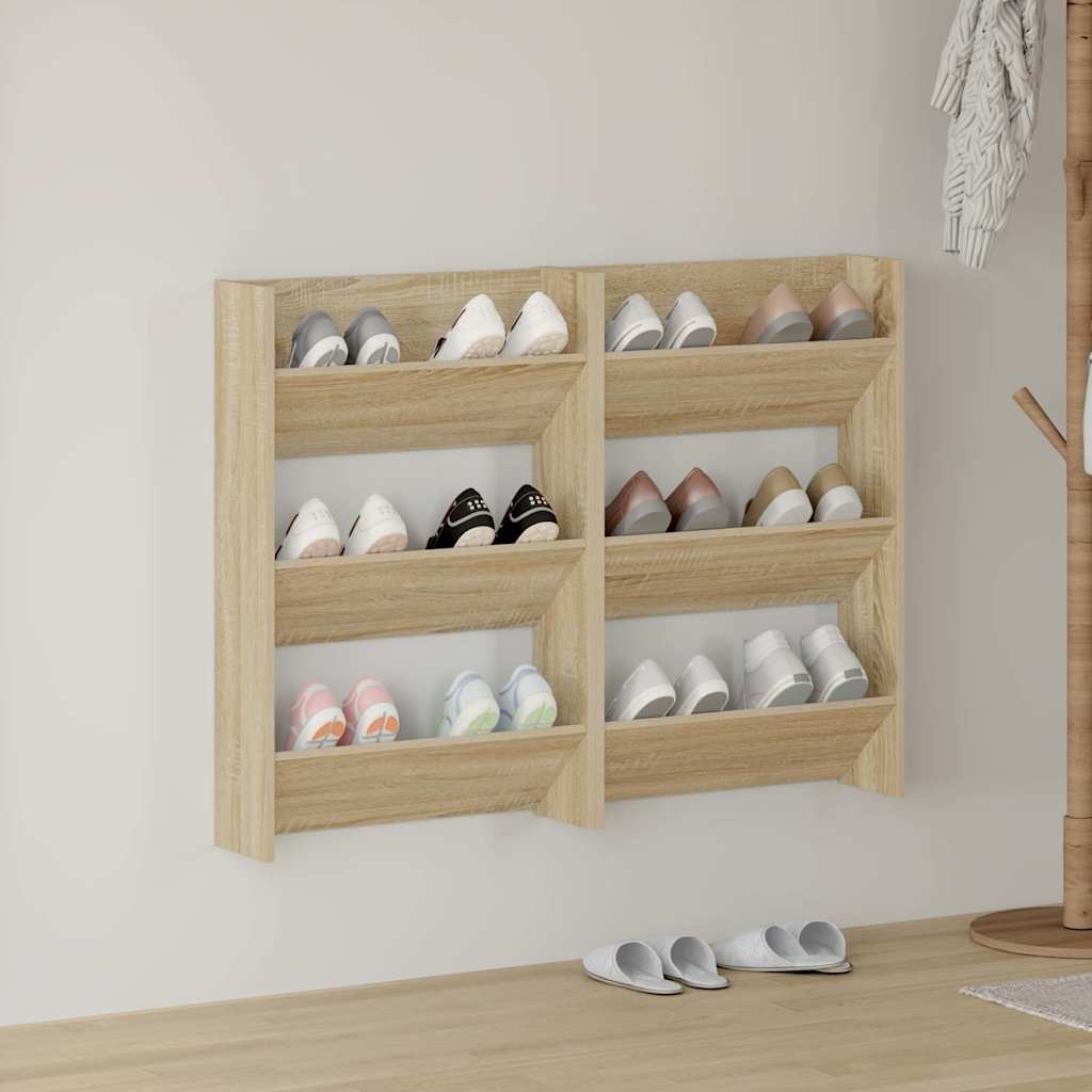 væghængte skoskabe 2 stk. 60x18x90 cm spånplade sonoma-eg