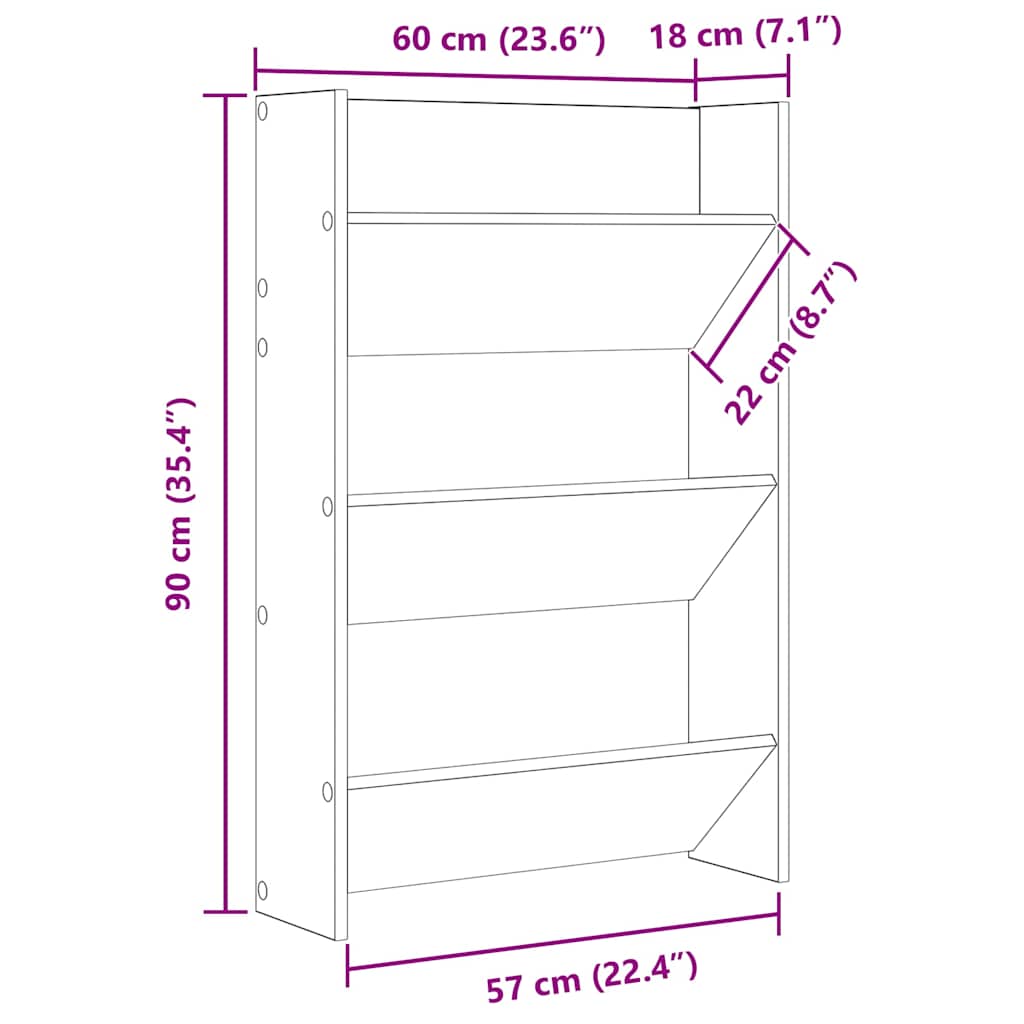 væghængt skoskab 60x18x90 cm spånplade betongrå