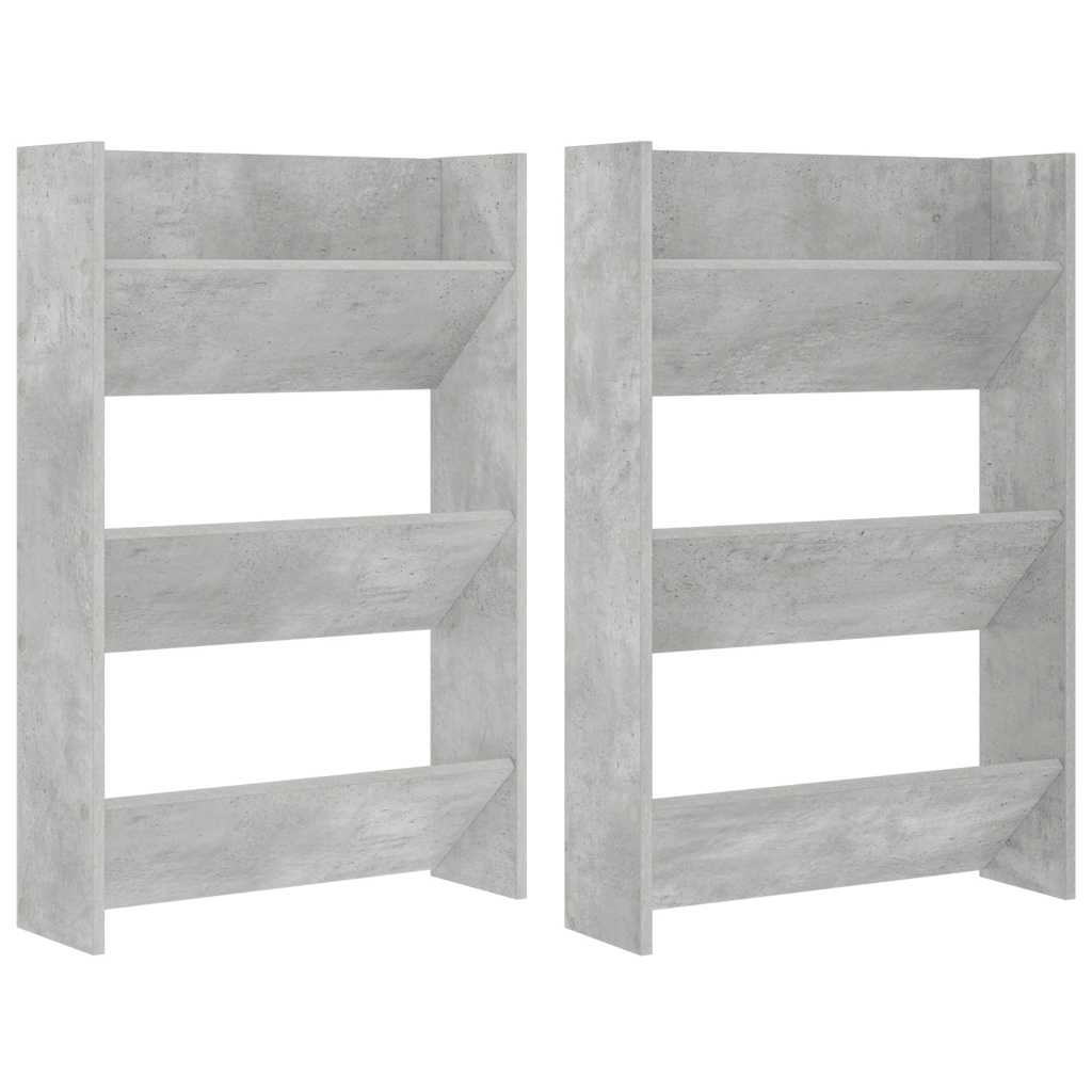væghængte skoskabe 2 stk. 60x18x90 cm spånplade betongrå