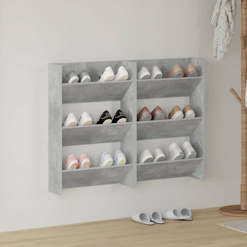 væghængte skoskabe 2 stk. 60x18x90 cm spånplade betongrå