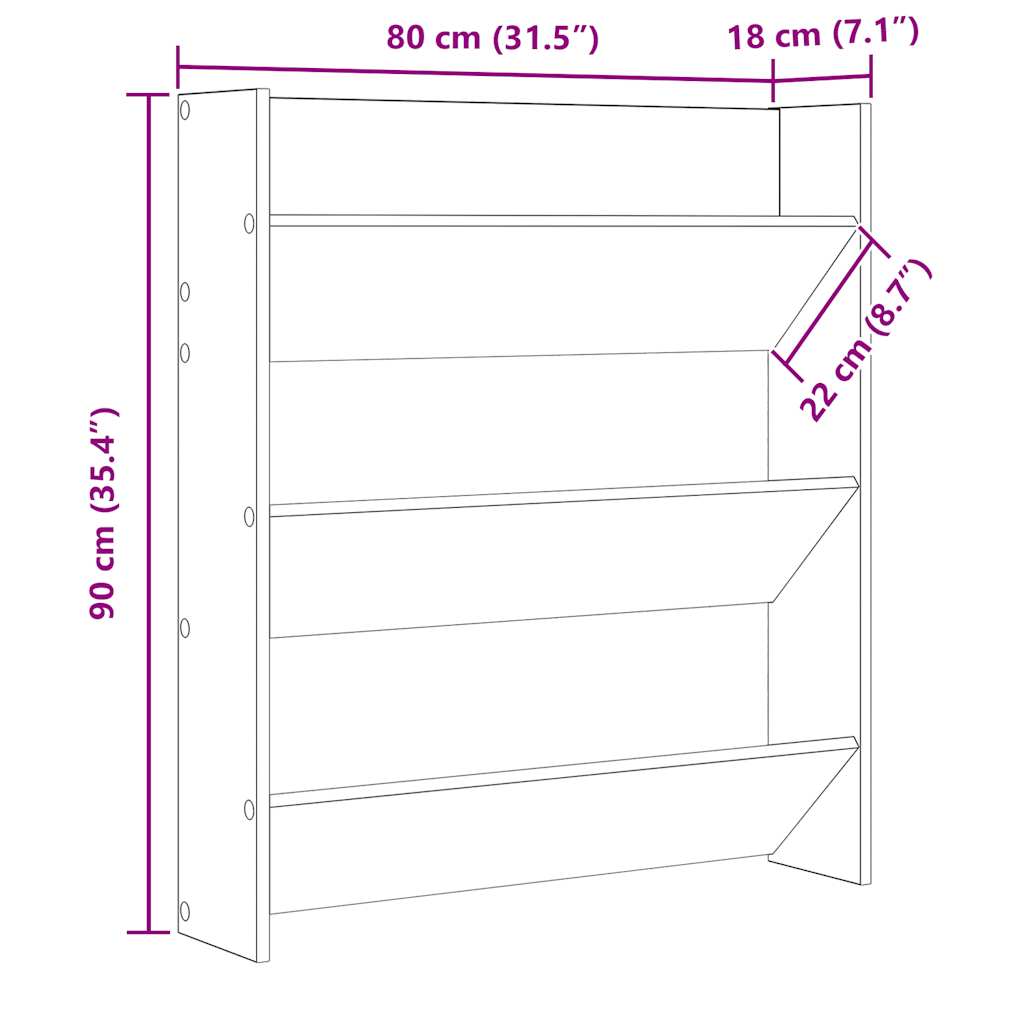 væghængt skoreol 80x18x90 cm konstrueret træ sort