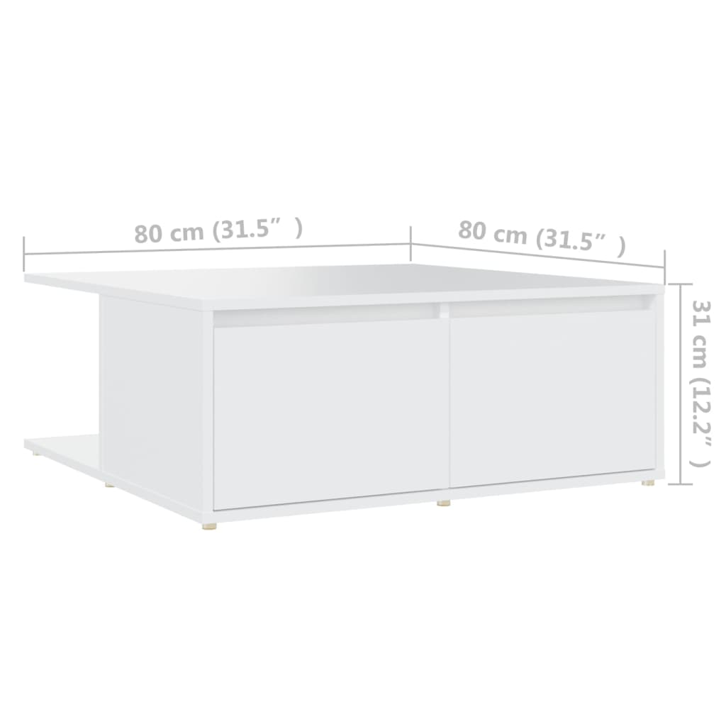sofabord 80x80x31 cm konstrueret træ hvid