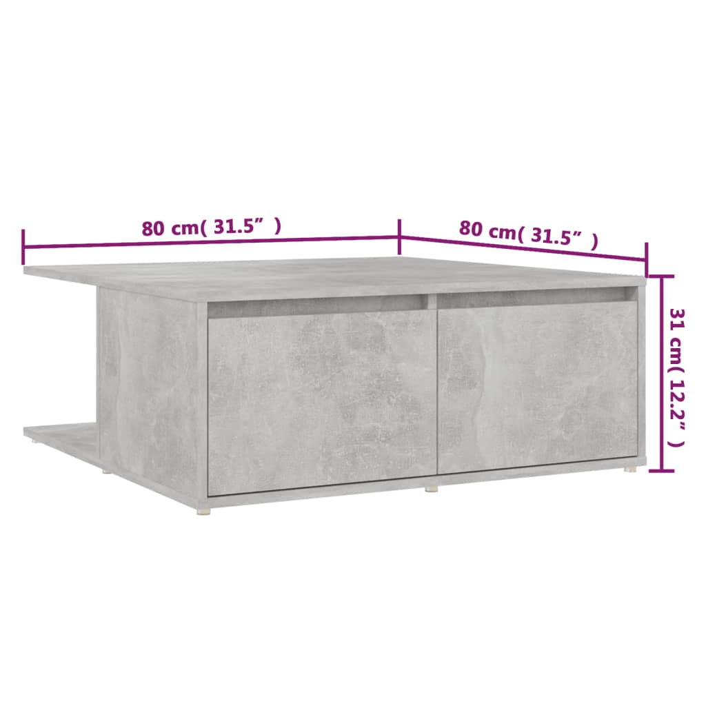 sofabord 80x80x31 cm konstrueret træ betongrå