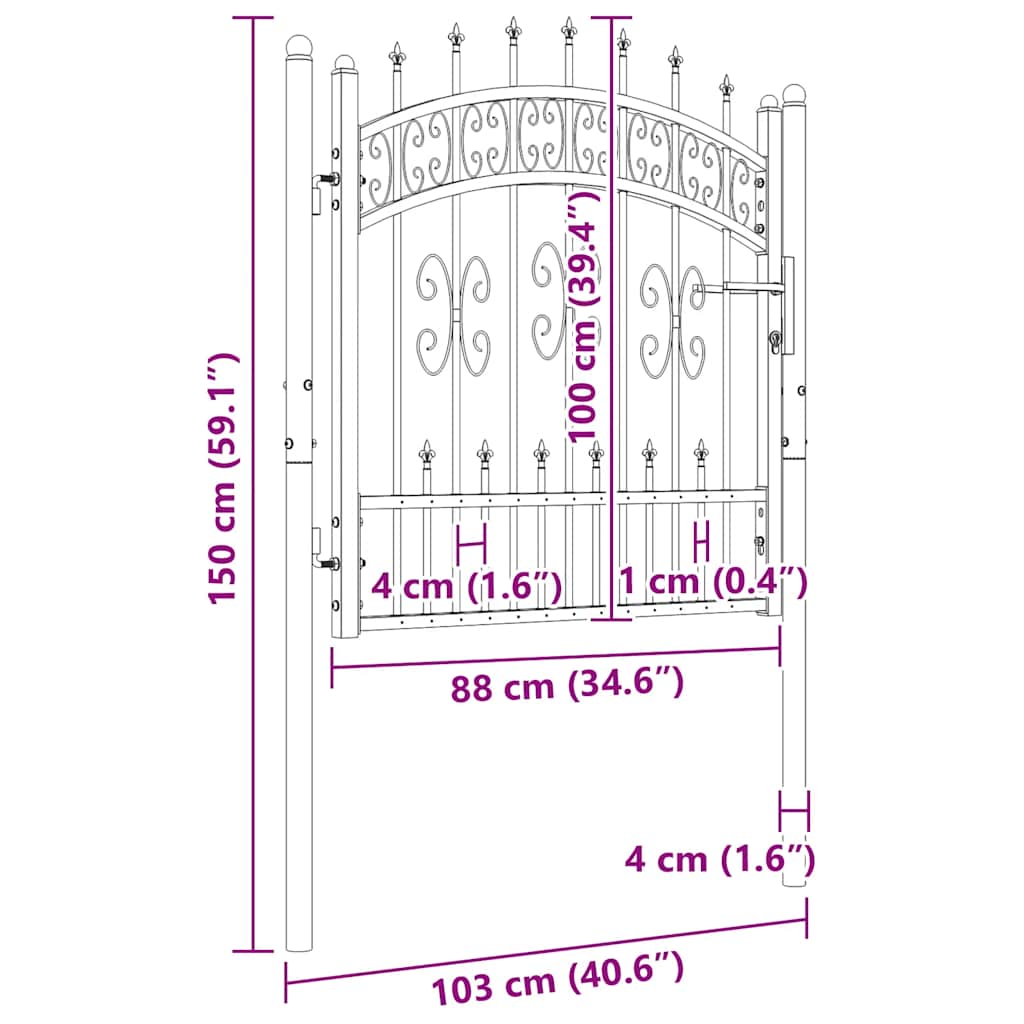 hegnslåge KAMPEN med spydtop sort 103x100 cm stål