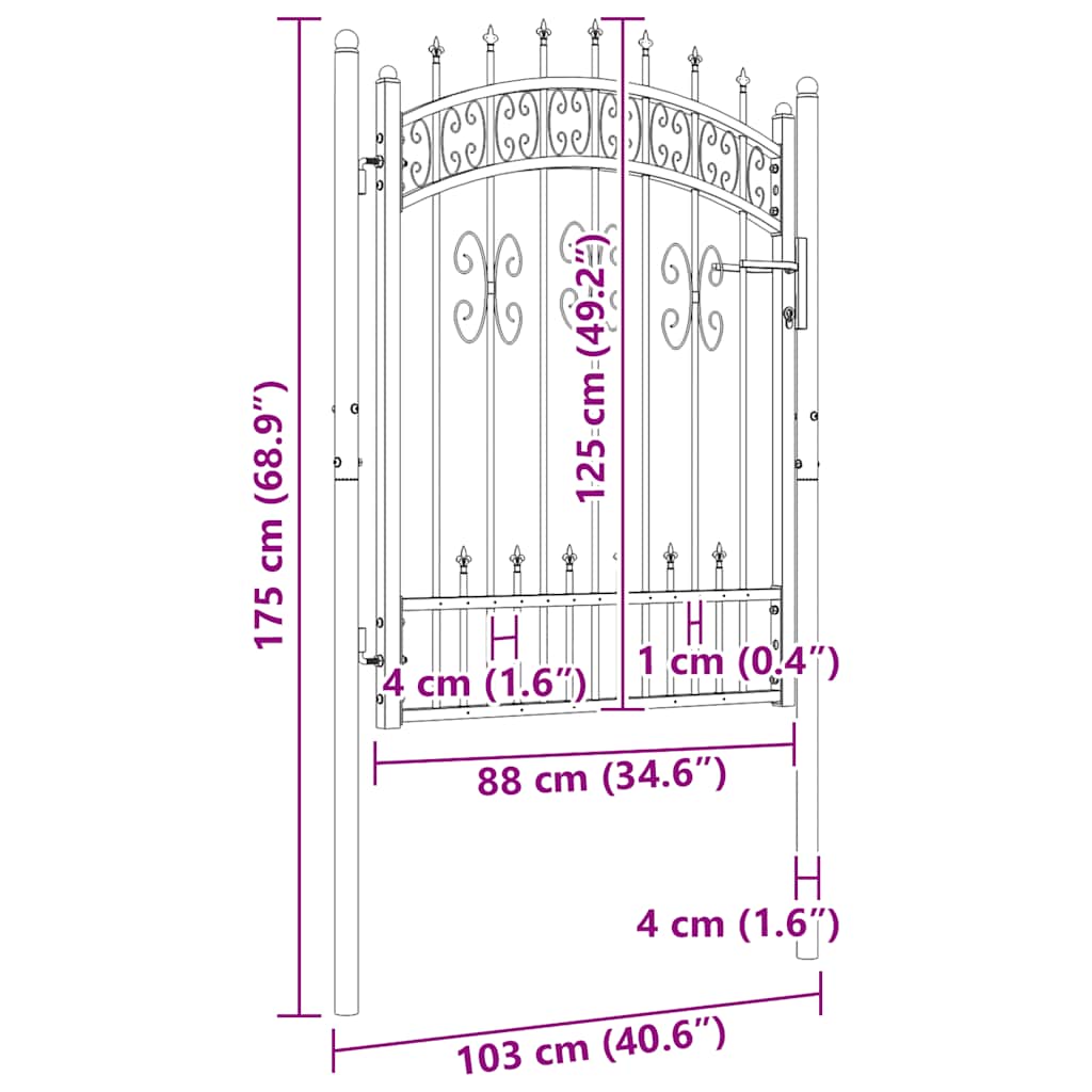 hegnslåge KAMPEN med spydtop sort 103x125 cm stål