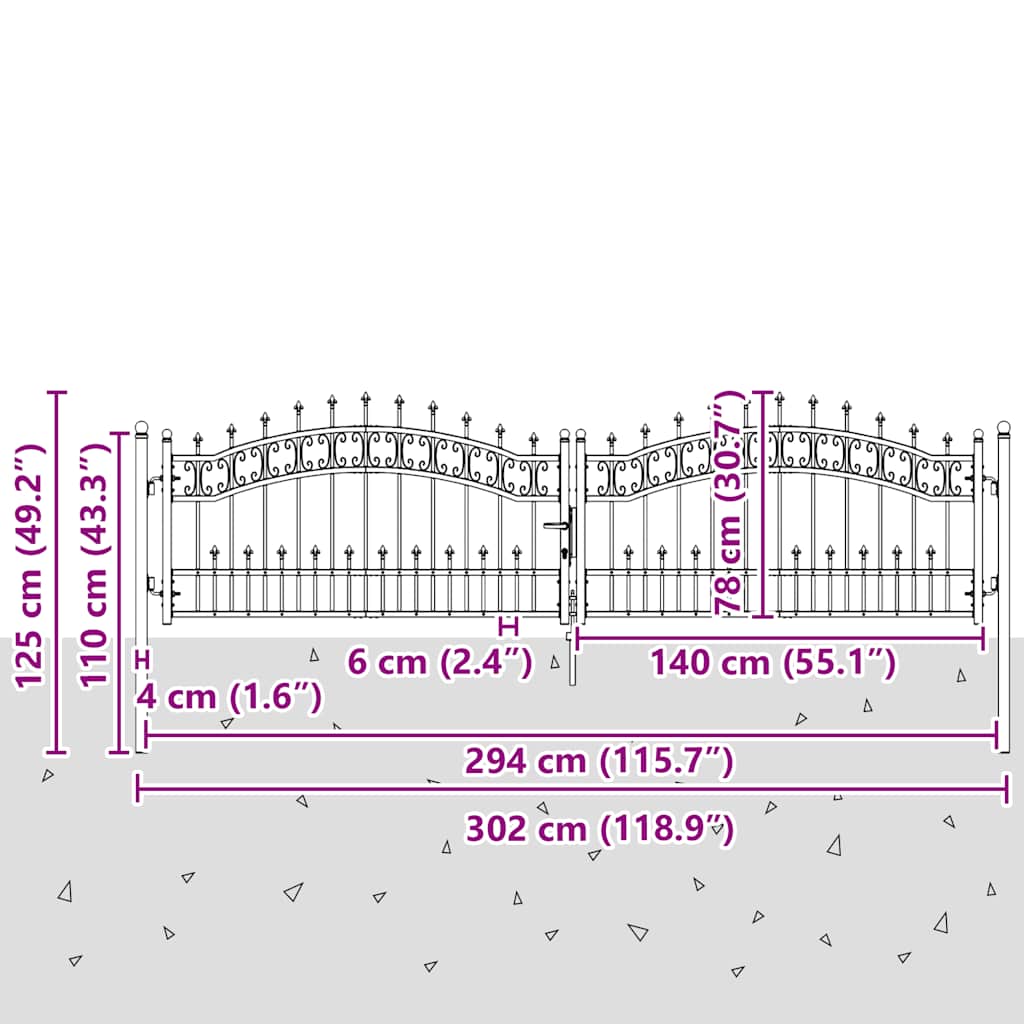 hegnslåge KAMPEN med spydtop sort 302x78 cm stål