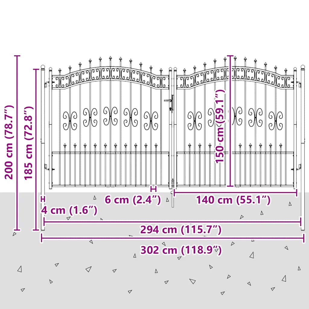 hegnslåge KAMPEN med spydtop sort 302x150 cm stål