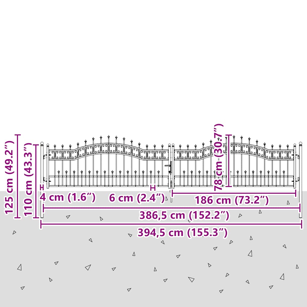 hegnslåge KAMPEN med spydtop sort 394,5x78 cm stål