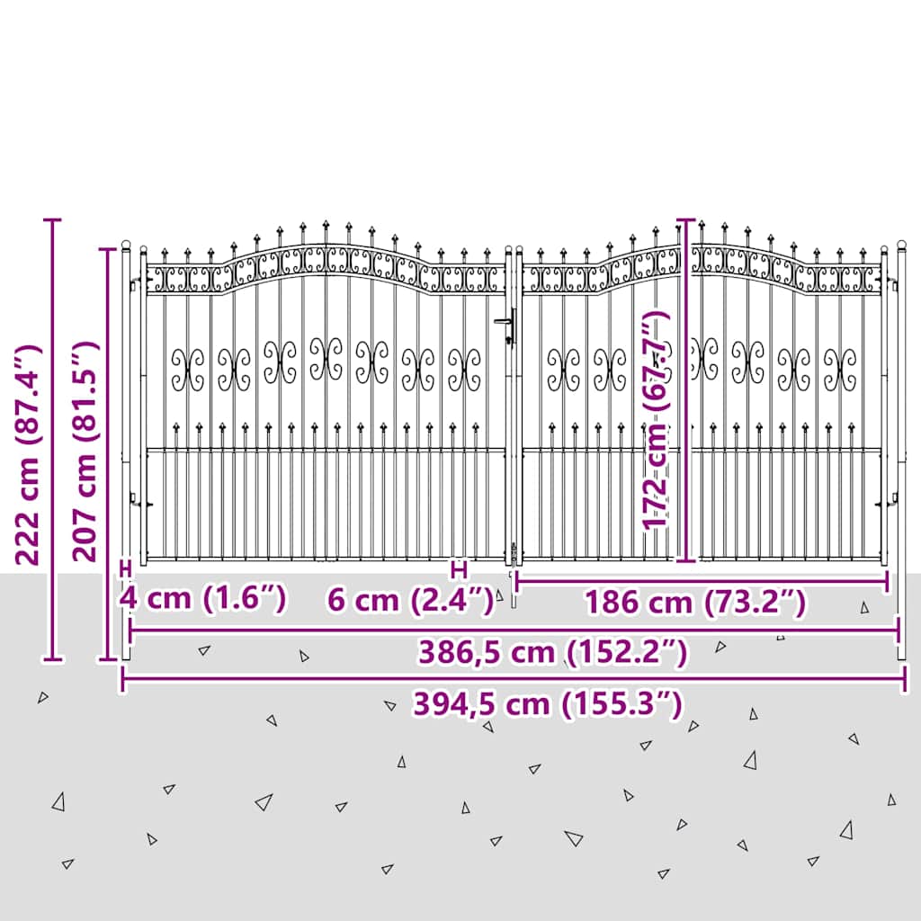 hegnslåge KAMPEN med spydtop sort 394,5x172 cm stål