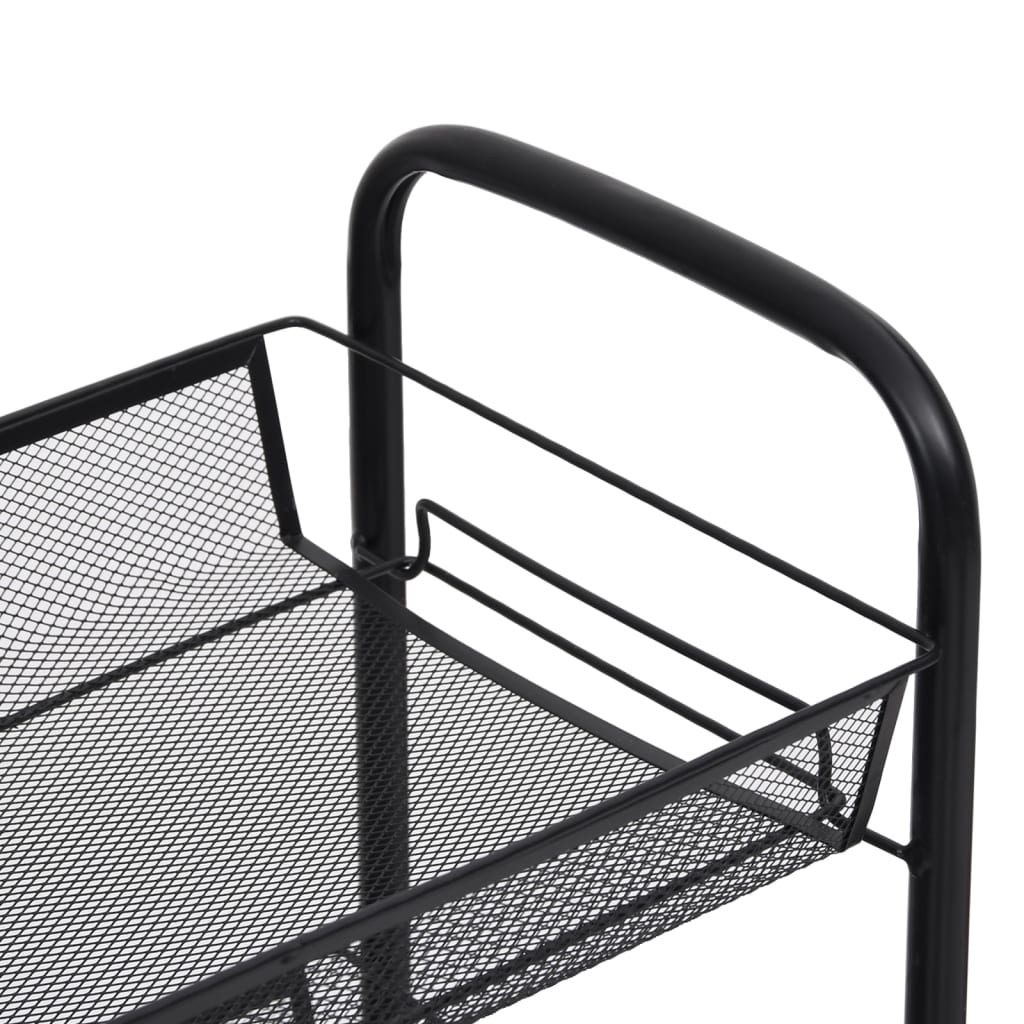 køkkenvogn med 3 hylder 46x26x64 cm jern sort
