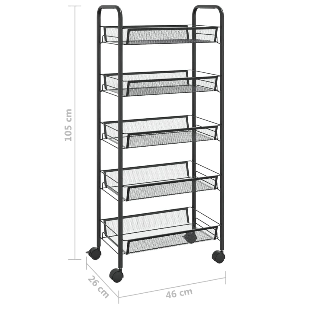 køkkenvogn med 5 hylder 46x26x105 cm jern sort