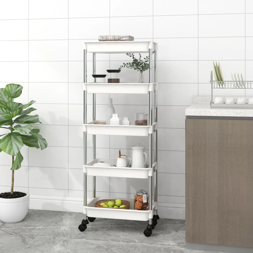 køkkenvogn med 5 hylder 42x29x128 cm jern og ABS hvid