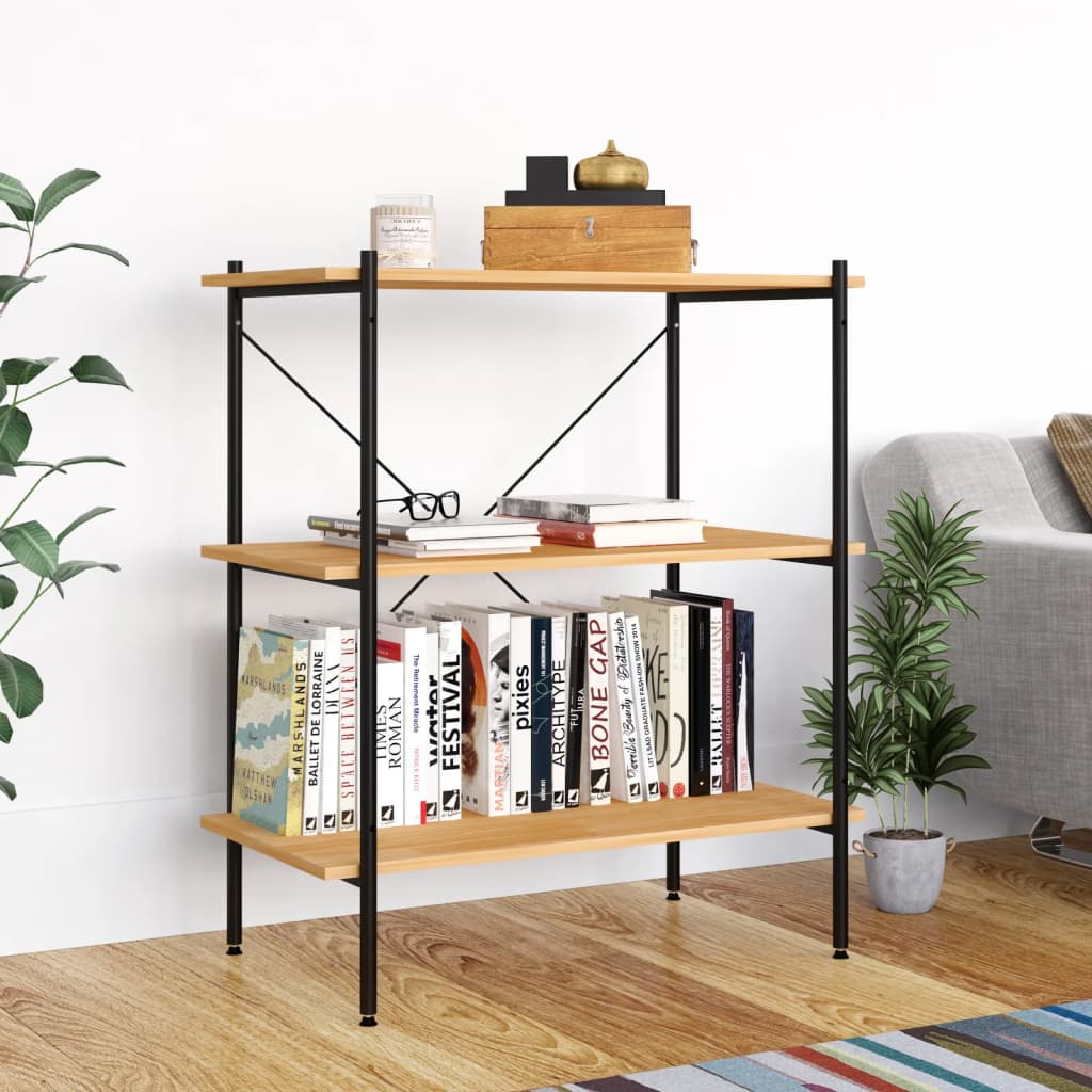 reol med 3 hylder sort og eg 80x40x92 cm