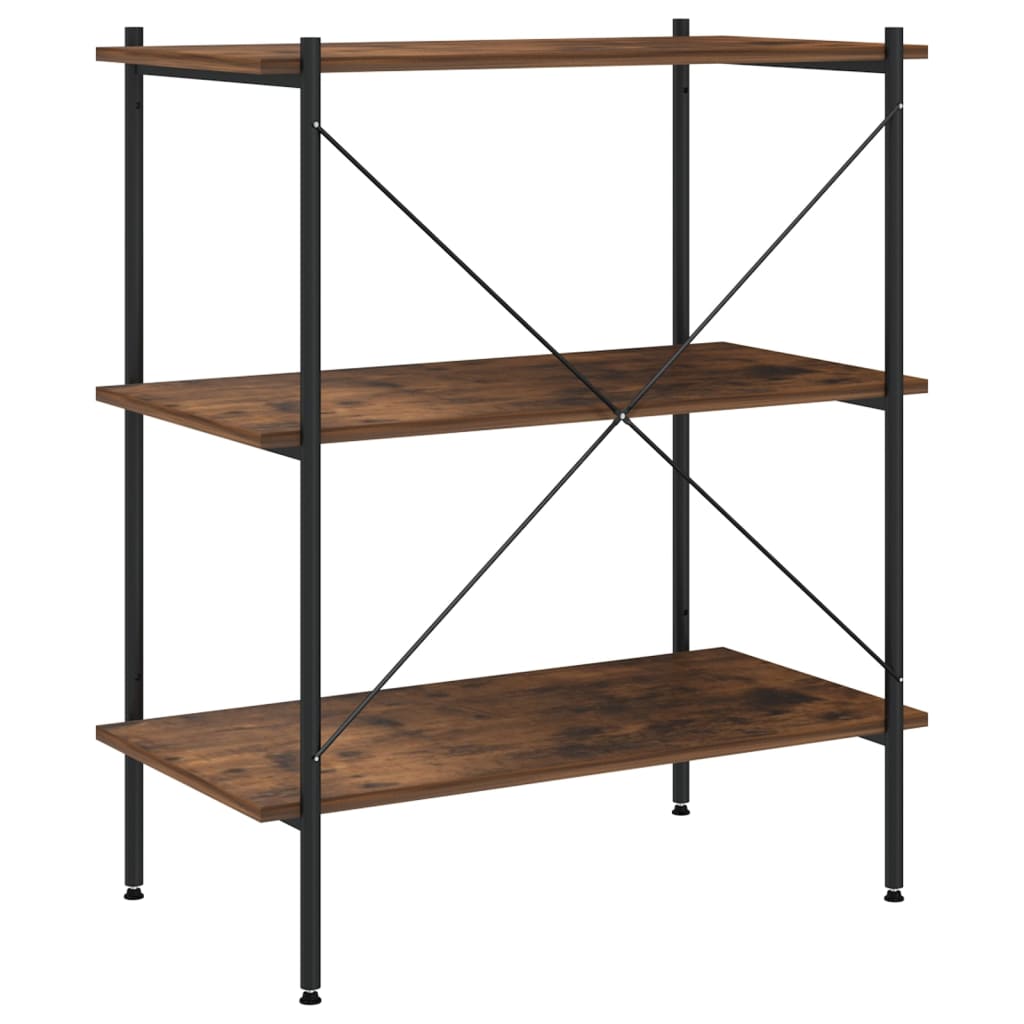reol med 3 hylder 80x40x92 cm sort og naturfarvet