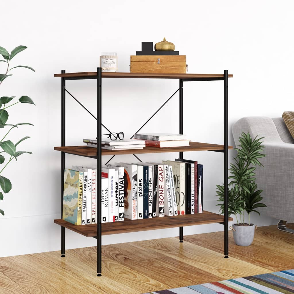 reol med 3 hylder 80x40x92 cm sort og naturfarvet