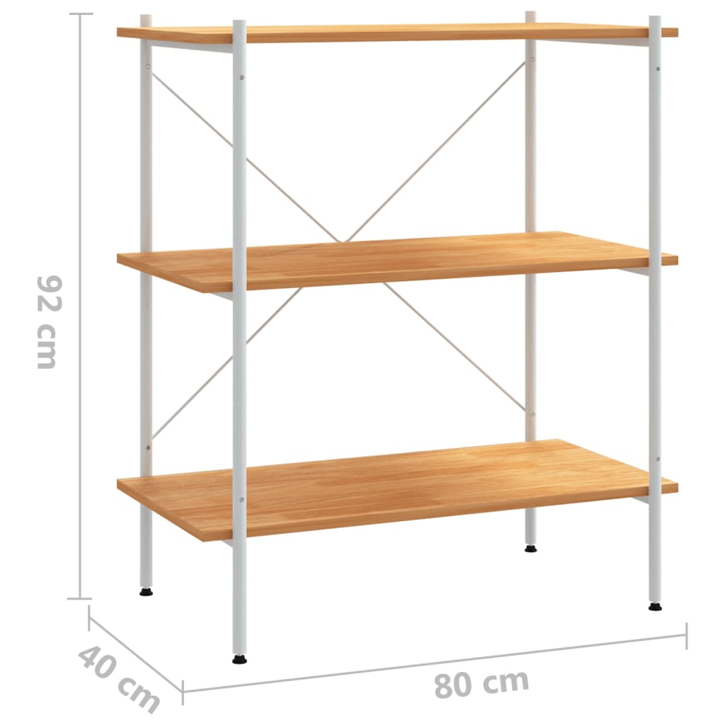 reol med 3 hylder 80x40x92 cm hvid og egetræsfarvet