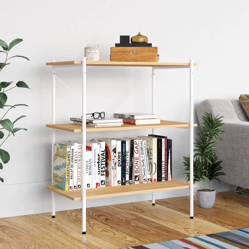 reol med 3 hylder 80x40x92 cm hvid og egetræsfarvet