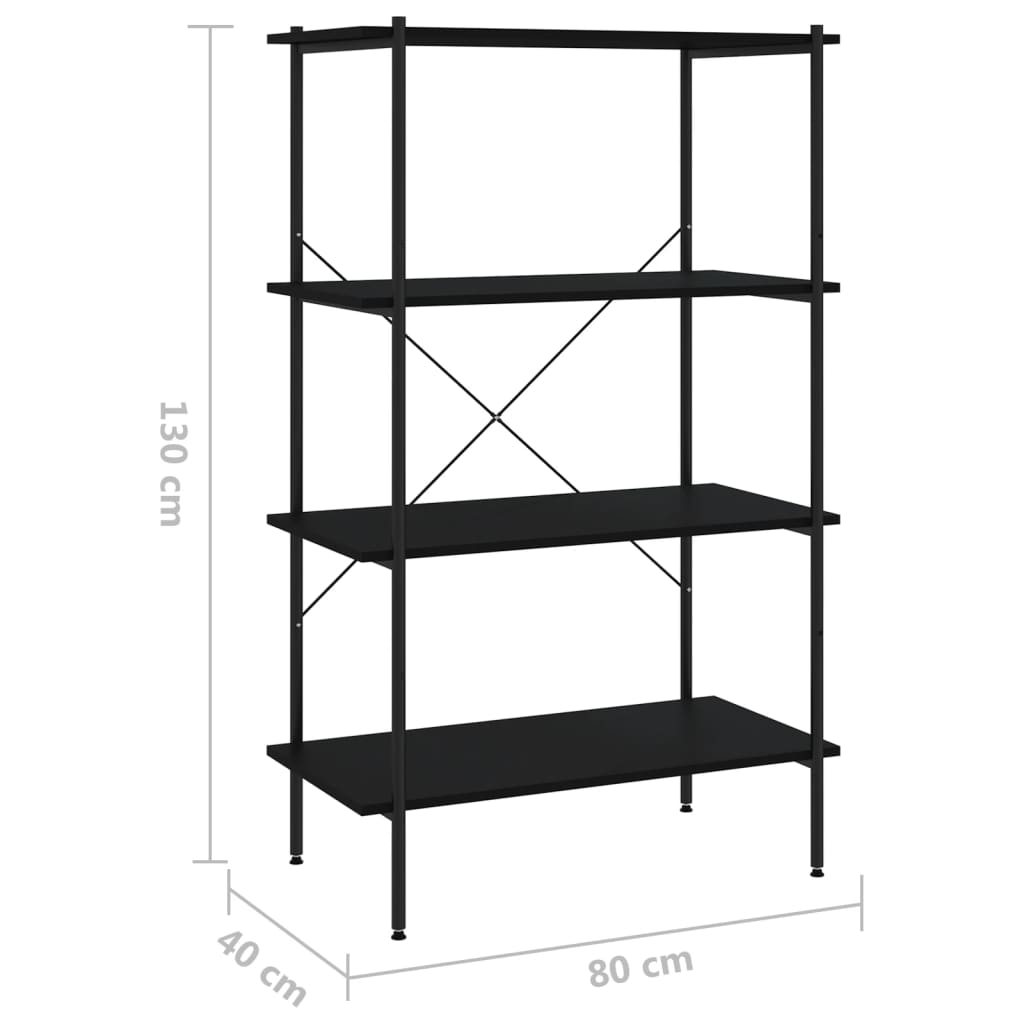 reol med 4 hylder 80x40x130 cm sort