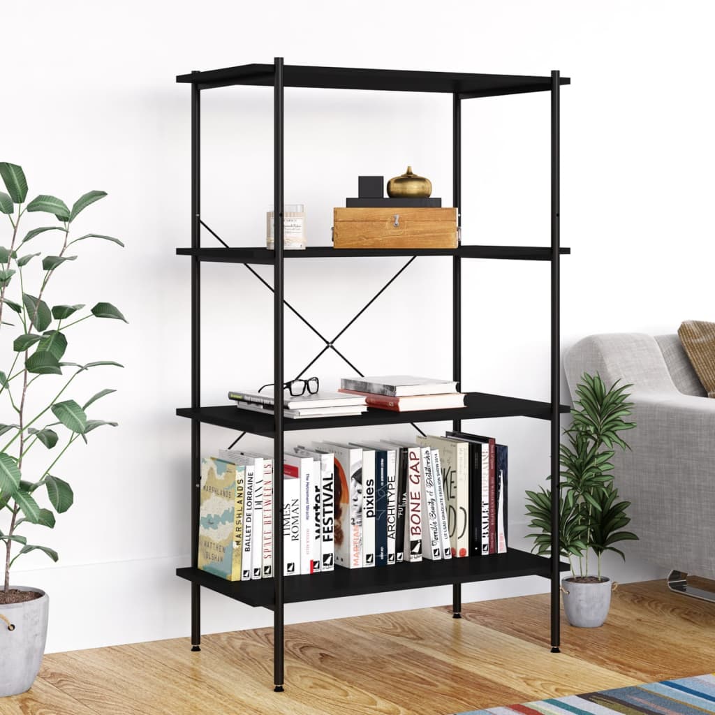 reol med 4 hylder 80x40x130 cm sort