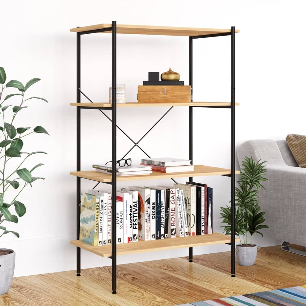 reol med 4 hylder 80x40x130 cm sort og egetræsfarvet