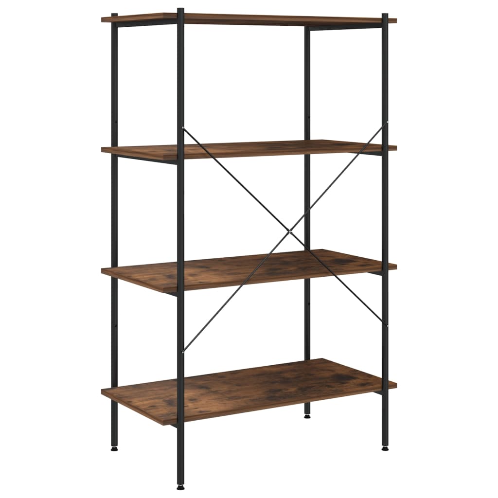 reol med 4 hylder 80x40x130 cm sort og naturfarvet