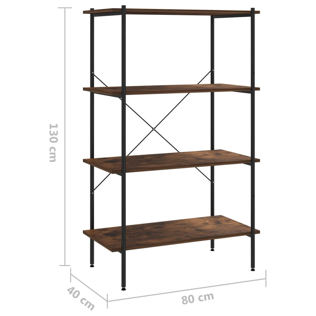 reol med 4 hylder 80x40x130 cm sort og naturfarvet