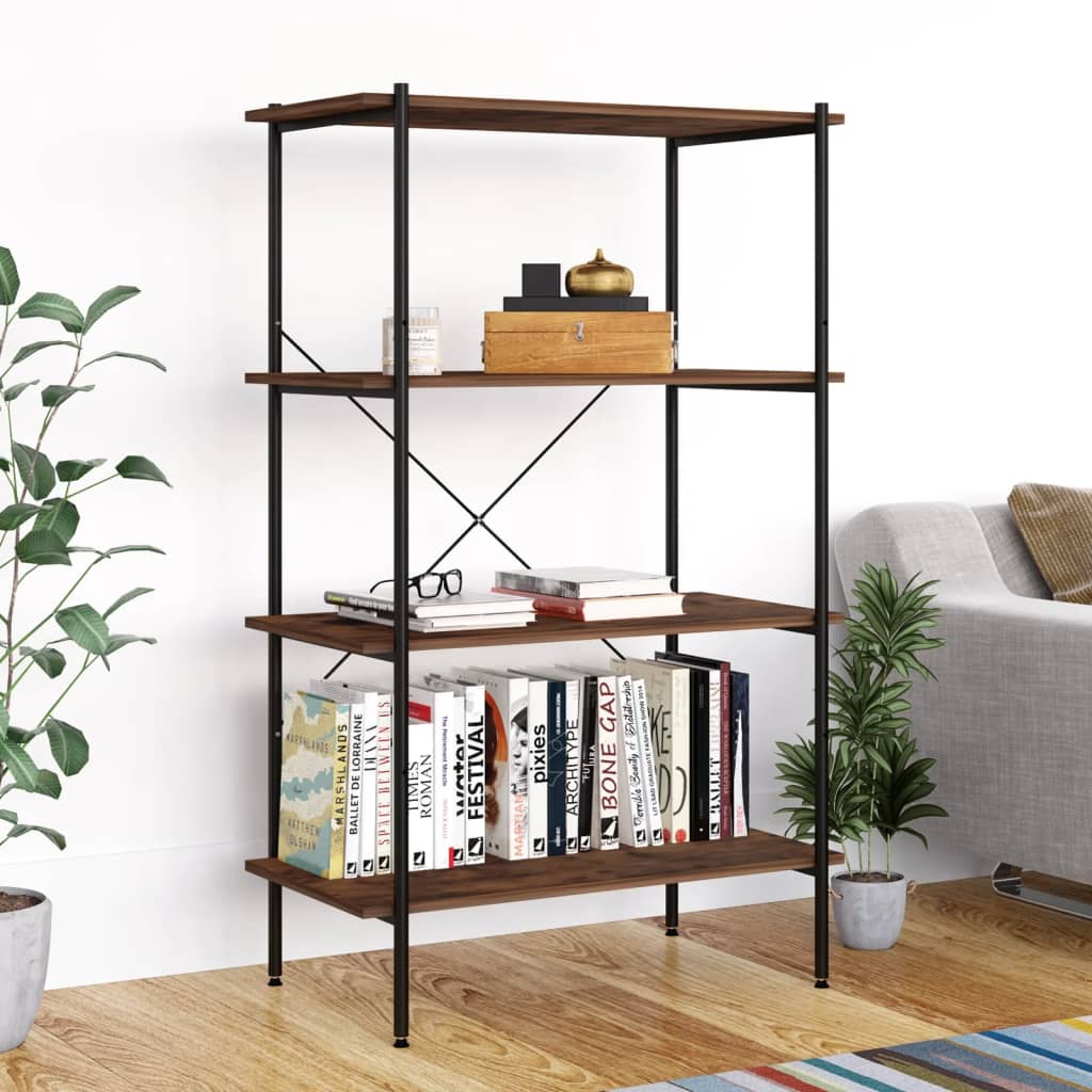 reol med 4 hylder 80x40x130 cm sort og naturfarvet