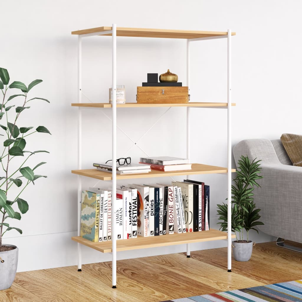 reol med 4 hylder 80x40x130 cm hvid og egetræsfarvet