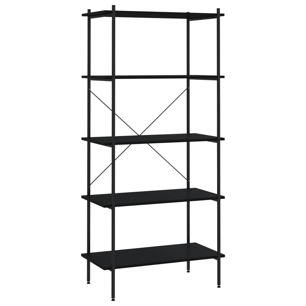 reol med 5 hylder 80x40x163 cm sort