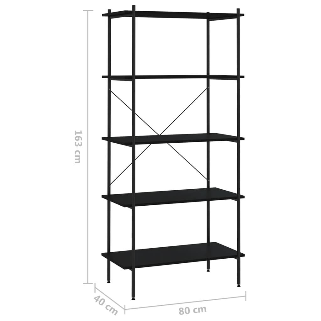 reol med 5 hylder 80x40x163 cm sort
