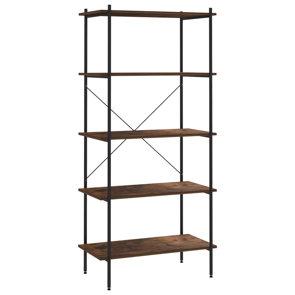 reol med 5 hylder 80x40x163 cm sort og naturfarvet