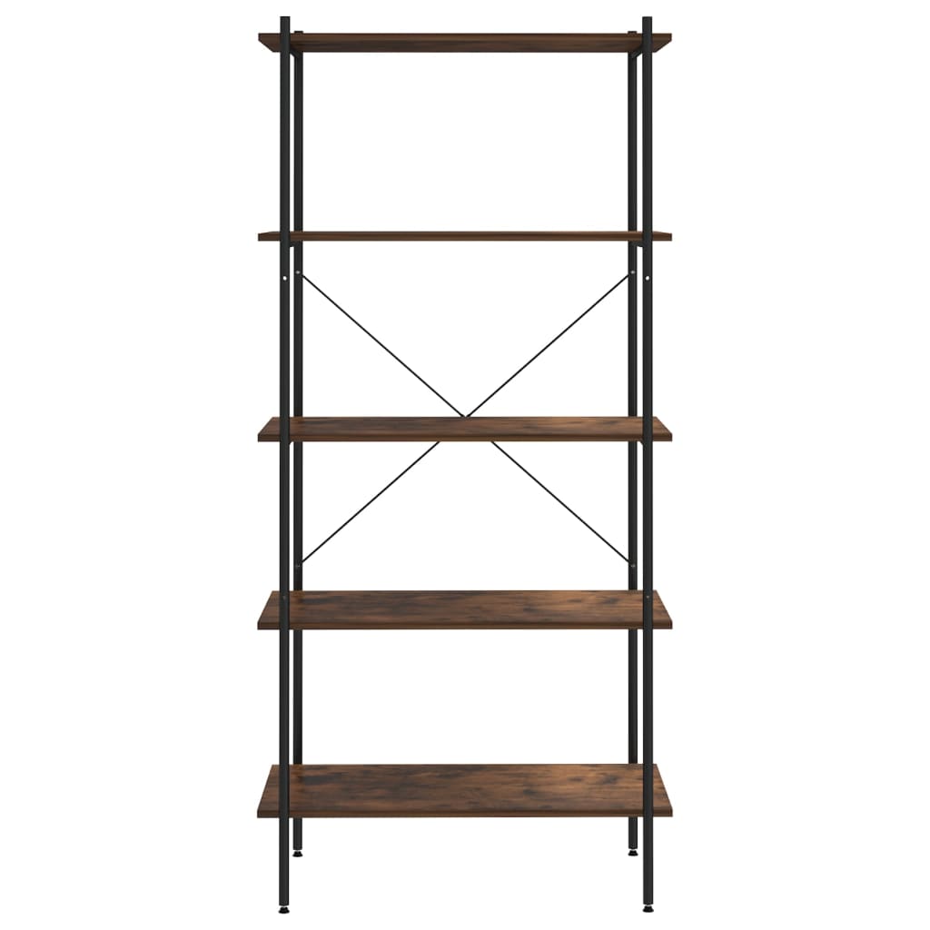 reol med 5 hylder 80x40x163 cm sort og naturfarvet