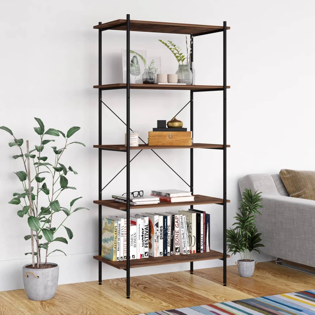 reol med 5 hylder 80x40x163 cm sort og naturfarvet
