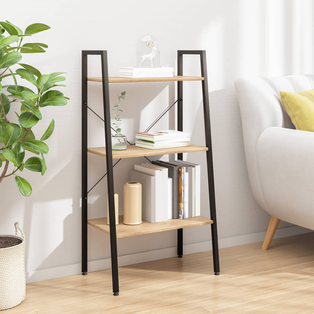 stigereol med 3 hylder 56x35x108 cm lysebrun og sort