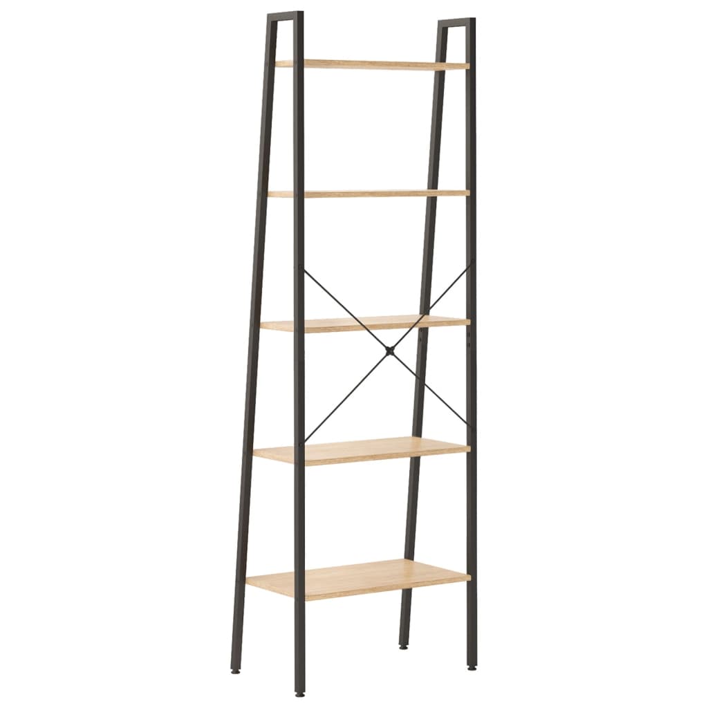 stigereol med 5 hylder 56x35x174 cm lysebrun og sort