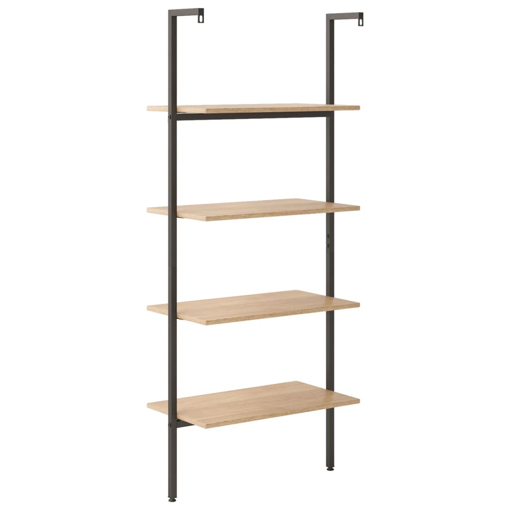 stigereol med 4 hylder 64x35x152,5 cm lysebrun og sort