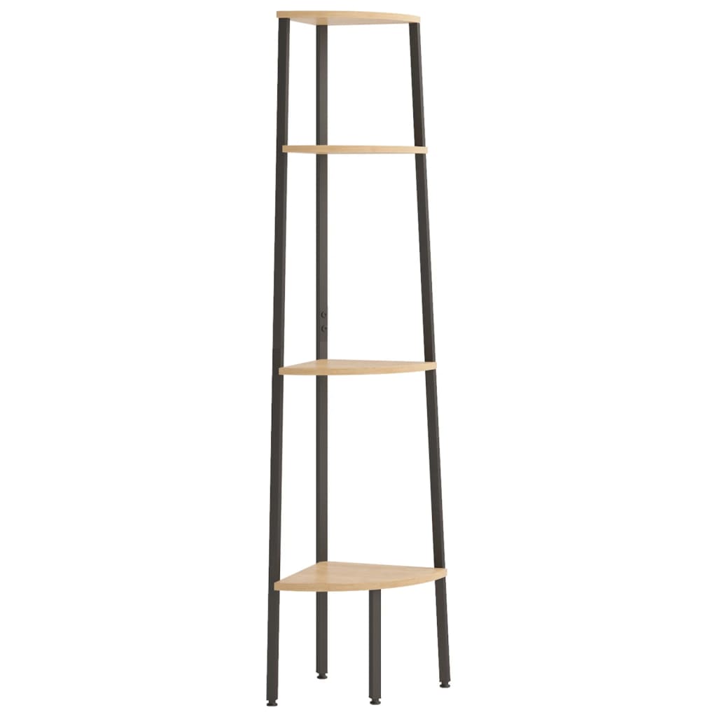 4-lags hjørnehylde lysebrun og sort 45,5x31,5x150 cm