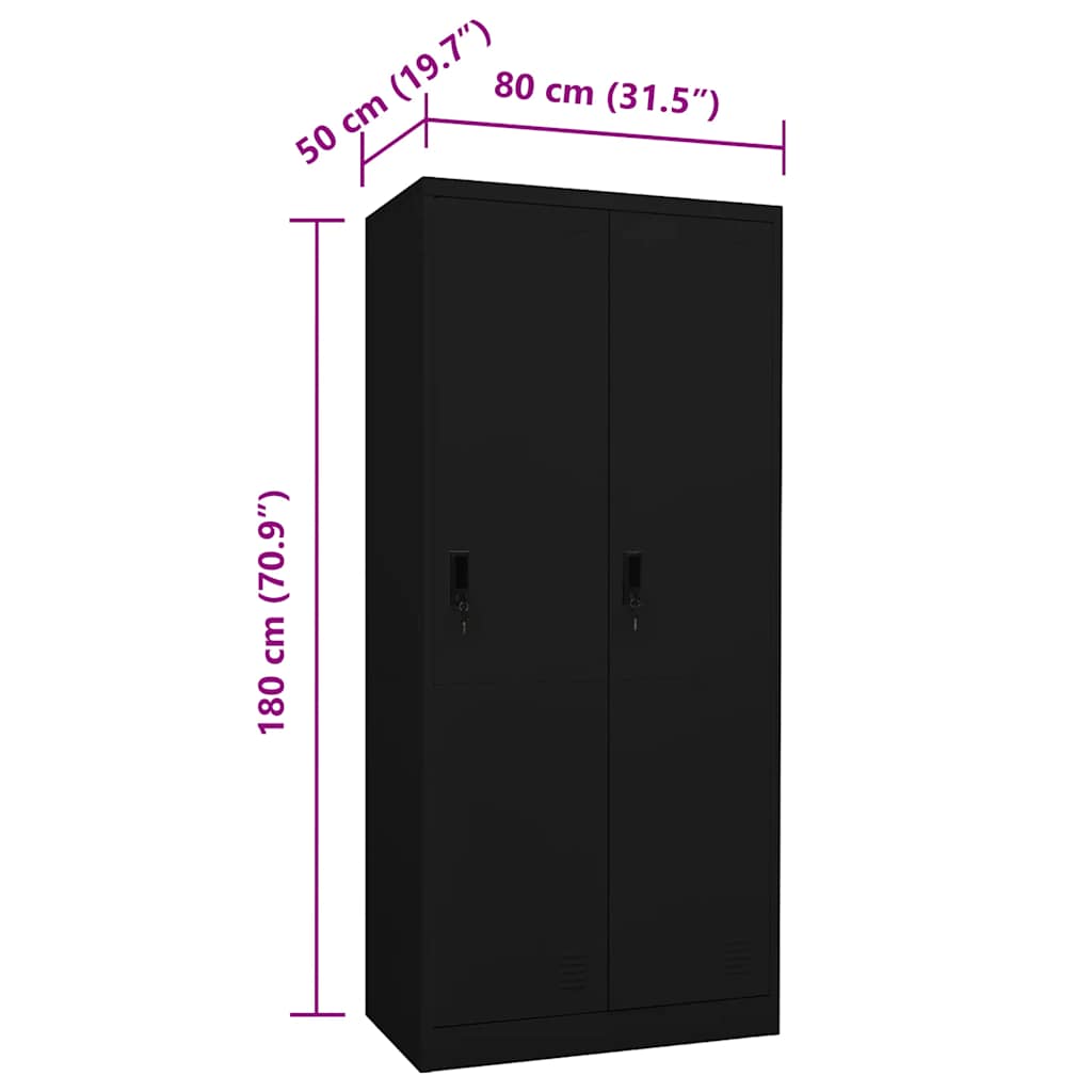 klædeskab 80x50x180 cm stål sort