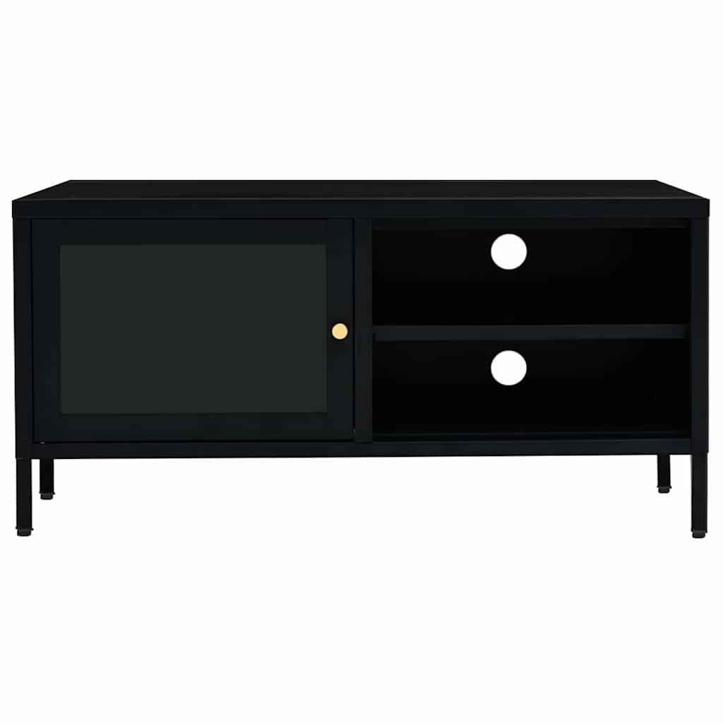 tv-skab 90x30x44 cm stål og glas sort
