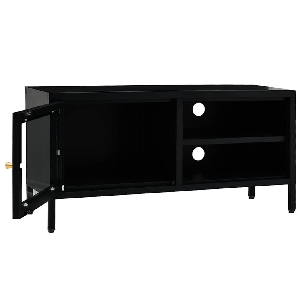 tv-skab 90x30x44 cm stål og glas sort
