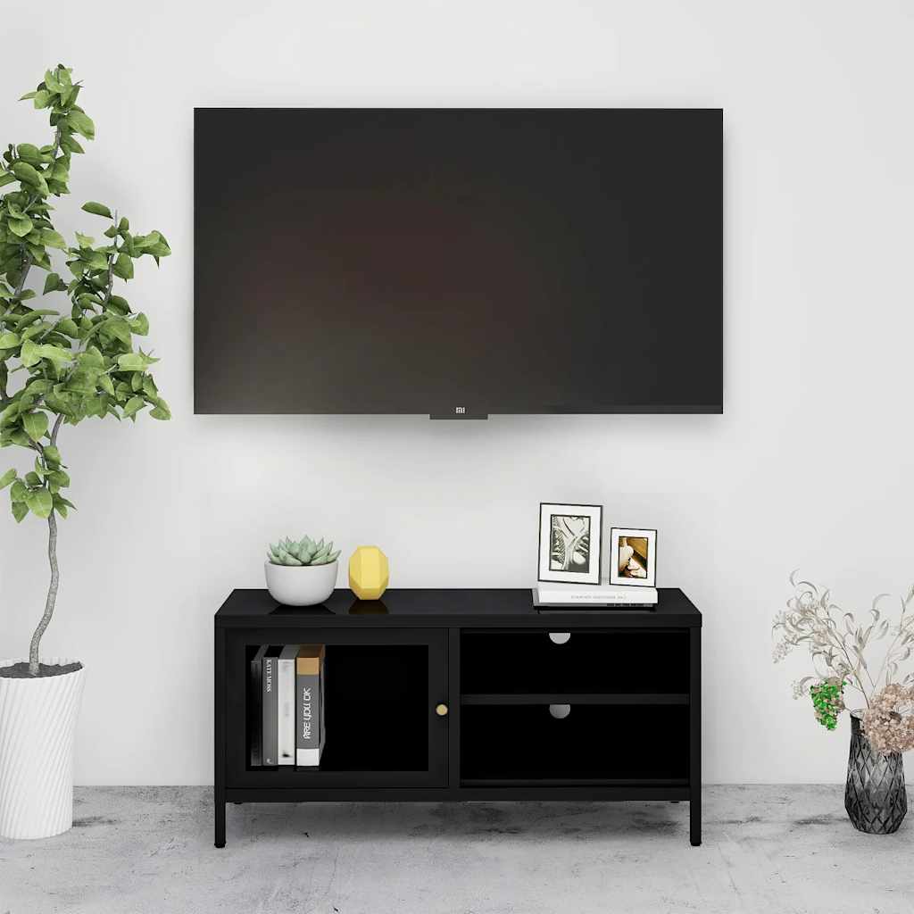 tv-skab 90x30x44 cm stål og glas sort