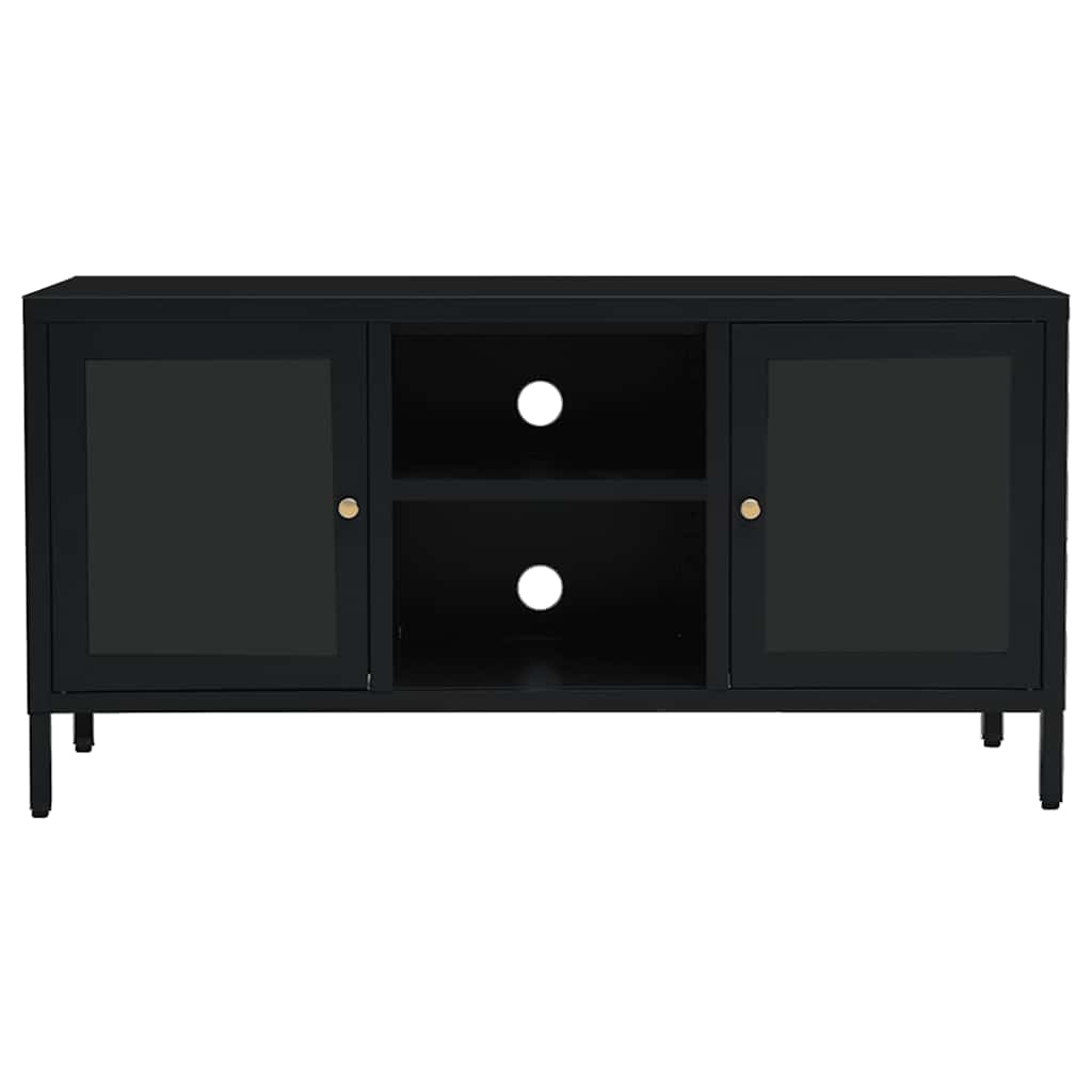 tv-skab 105x35x52 cm stål og glas sort