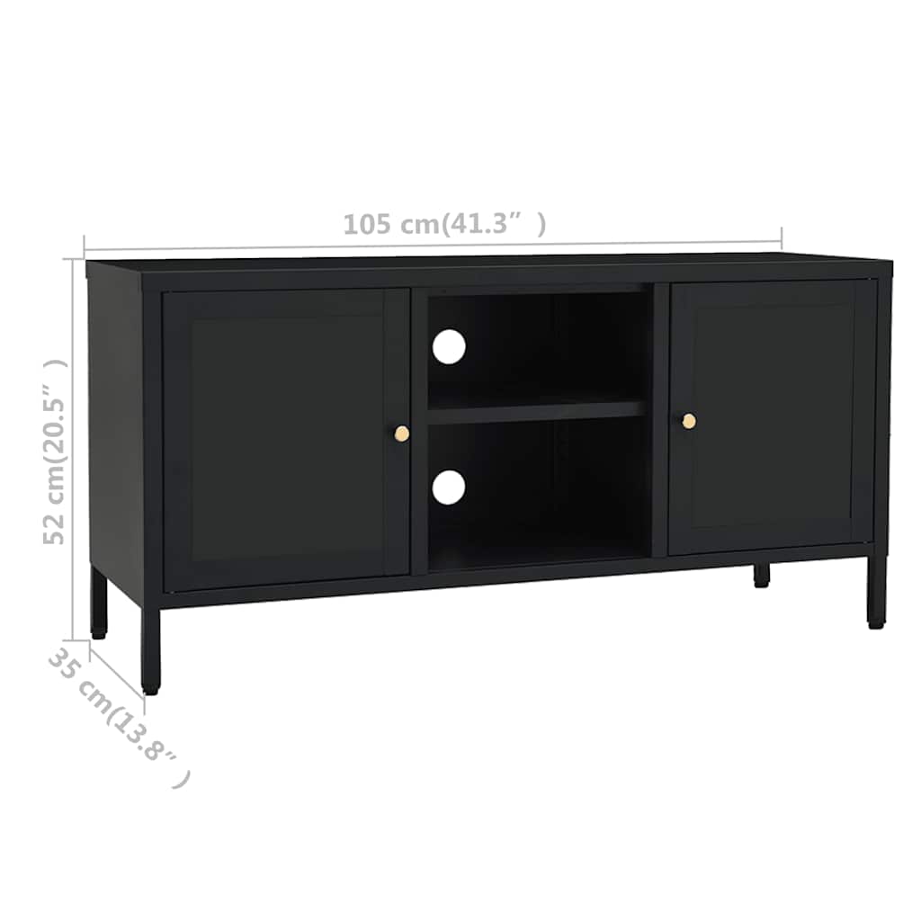 tv-skab 105x35x52 cm stål og glas sort