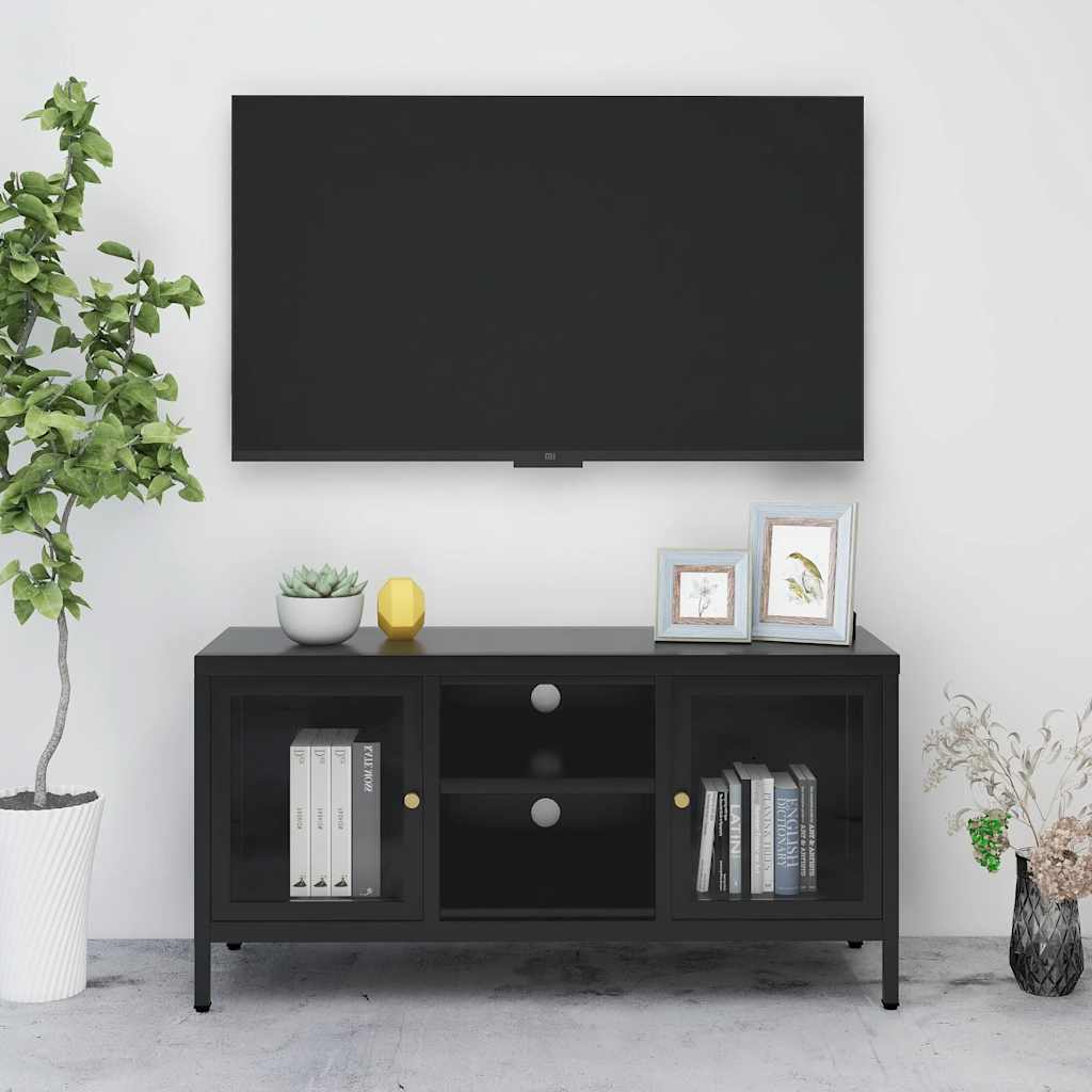 tv-skab 105x35x52 cm stål og glas sort