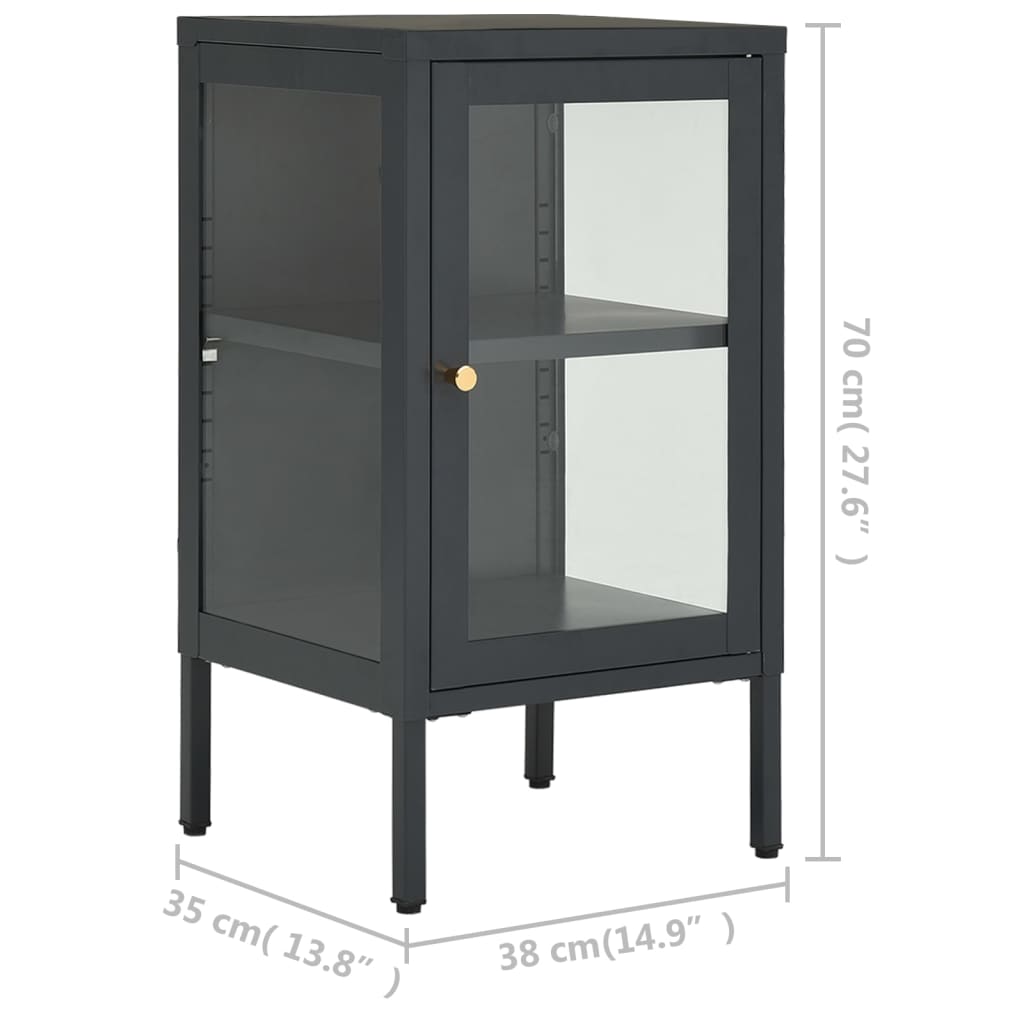 skænk 38x35x70 cm stål og glas antracitgrå